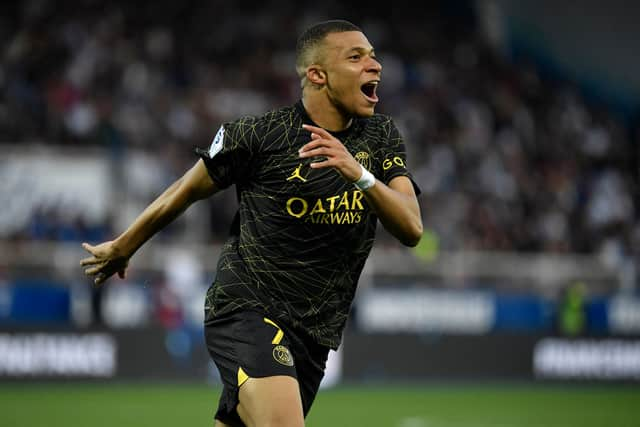 Kylian Mbappe celebrates for PSG