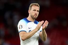Harry Kane of England acknowledges the fans following the UEFA EURO 2024 qualifying round (Photo by Catherine Ivill/Getty Images)
