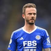 James Maddison of Leicester looks on during the Premier League match between Leicester City  (Photo by Michael Regan/Getty Images)