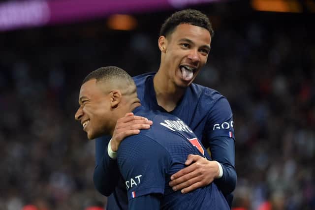 Paris Saint-Germain forward Hugo Ekitike. (Photo by FRANCK FIFE/AFP via Getty Images)