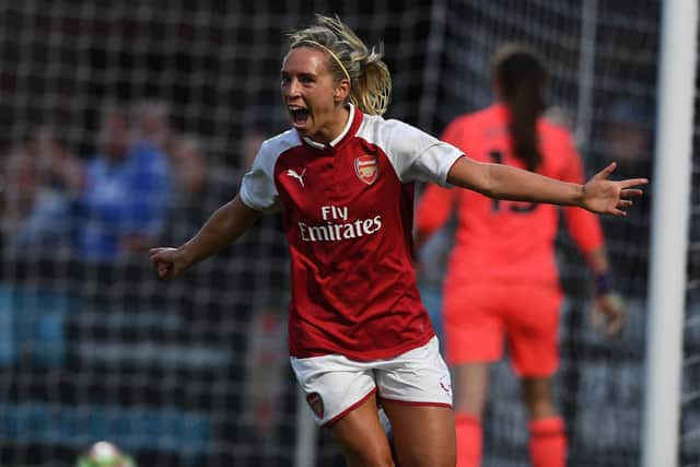 Jordan Nobbs celebrates scoring a goal for Arsenal