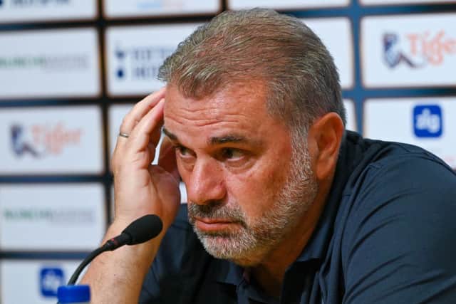 Ange Postecoglou, manager of Tottenham Hotspur team attends a press conference at the Singapore (Photo by ROSLAN RAHMAN/AFP via Getty Images)