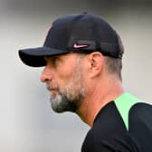 Liverpool manager Jurgen Klopp looks on during a training session