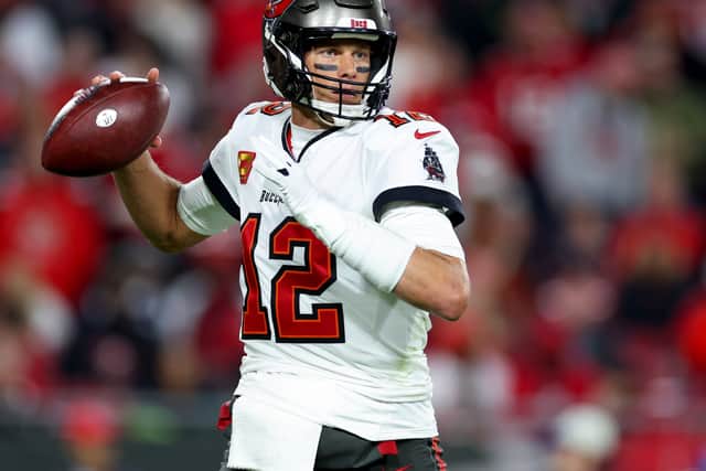 Tom Brady in action for the Tampa Bay Buccaneers during his final NFL season.