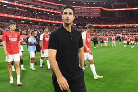 Arsenal manager Mikel Arteta looks on after a pre-season match