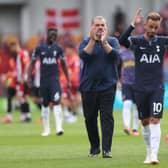 Tottenham manager Ange Postecoglou and his players applaud the crowd following their Premier League fixture against Brentford. Spurs will host Manchester United at the Tottenham Hotspur Stadium on Saturday evening, and will be hoping to pick up their first win of the new campaign - check out our predicted line-up below.