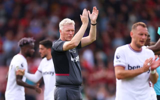 West Ham David Moyes applauds supporters after his side’s 1-1 draw with Bournemouth.