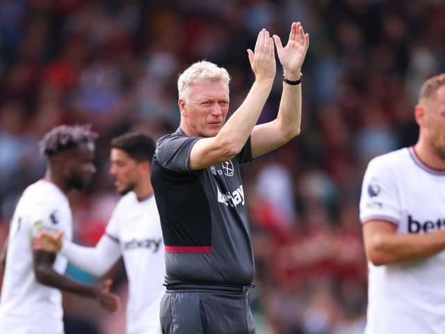 West Ham David Moyes applauds supporters after his side’s 1-1 draw with Bournemouth. 