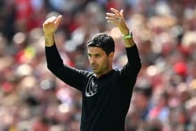 Arsenal manager Mikel Arteta reacts during a match