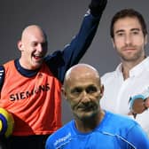 A composite image of Thomas Gravesen, Fabian Barthez, Mathieu Flamini, and Tim Weise. All four have taken on unexpected and unorthodox jobs in the aftermath of their retirement from professional football.