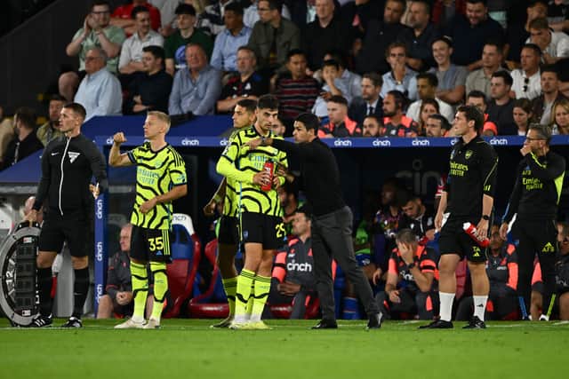 Arsenal manager Mikel Arteta directs his players during a Premier League clash against Crystal Palace. The Gunners will be bidding to continue their 100% start to the new campaign when they face Fulham at the Emirates Stadium on Saturday afternoon; here is our predicted XI for that clash.