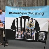 Supporters group NUFC Fans Against Sportswashing protest outside St. James’ Park ahead of an international friendly between Saudi Arabia and Costa Rica. The protest, and subsequent backlash from some Toon fans, has led to yet more conversation about the club’s current Middle Eastern owners.
