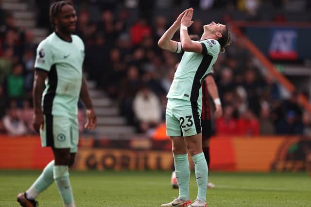 Conor Gallagher of Chelsea reacts after missing a shot on goal during the Premier League match between AFC Bournemouth and Chelsea FC at Vitality Stadium