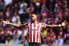 : Ivan Toney of Brentford reacts during the Premier League match between Brentford FC and Nottingham Forest (Photo by Clive Rose/Getty Images)