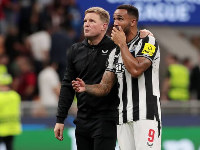 Newcastle United head coach Eddie Howe and striker Callum Wilson. (Photo by Emilio Andreoli/Getty Images)