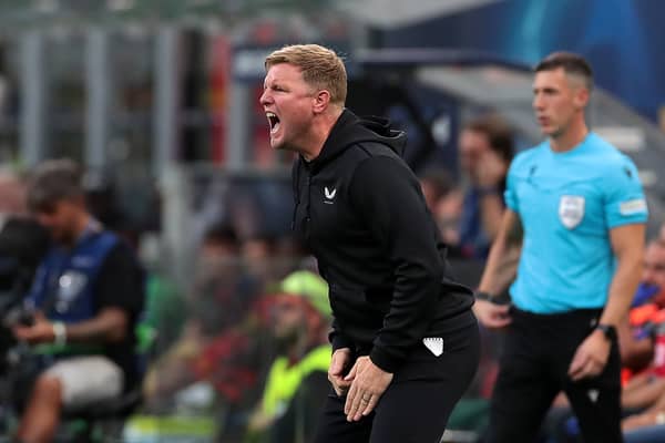 Eddie Howe, Manager of Newcastle United, reacts during the UEFA Champions League Group F match between AC Milan and Newcastle United