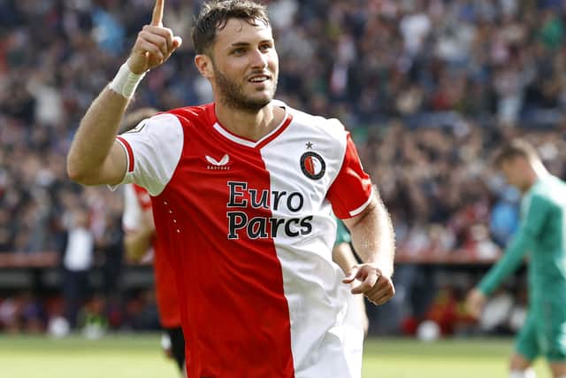 Santiago Giménez celebrates one of his 24 Eredivisie goals so far