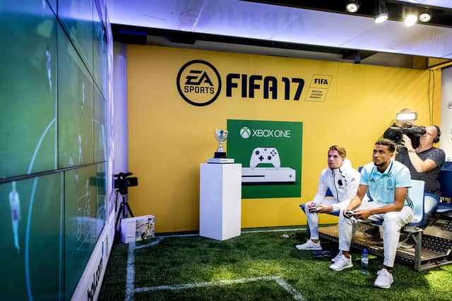 Ajax stars Koen Weijland and Jairo Riedewald at a launch event for FIFA 17. (Image: Getty Images)