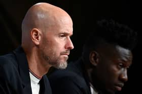 Manchester United manager Erik ten Hag and goalkeeper Andre Onana. The Red Devils are currently being linked with a move for Everton defender Jarrad Branthwaite..