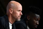 Manchester United manager Erik ten Hag and goalkeeper Andre Onana. The Red Devils are currently being linked with a move for Everton defender Jarrad Branthwaite..