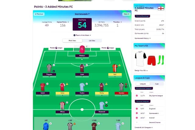 3 Added Minutes FC Gameweek 7 (54 points): Flekken (2); Trippier (12), Cash (6), Bell (3); Salah (1), Saka (9), Foden (2), Diaby (8), Gordon (5); Wissa (2), Haaland (captain, 4)