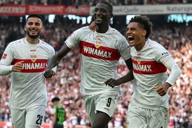 Serhou Guirassy (centre) scored 14 in 28 on loan with Stuttgart last season, but his form has exploded since signing permanently.
