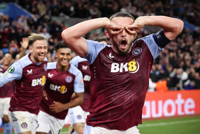 John McGinn celebrates his late winner against Zrinjski in the Europa Conference League