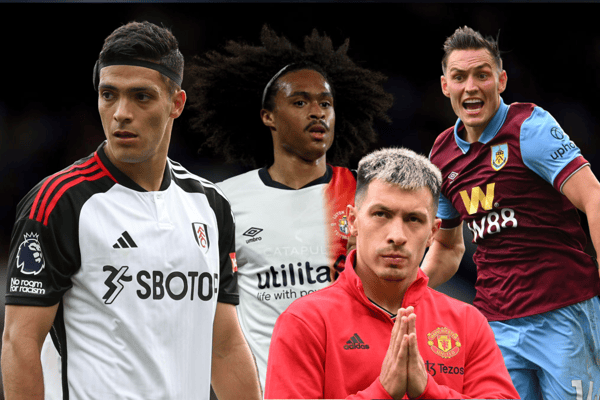 A composite image of Raul Jimenez, Tahith Chong, Lisandro Martinez, and Connor Roberts. All four feature in the lowest-rated Premier League XI of the season so far, according to Whoscored.