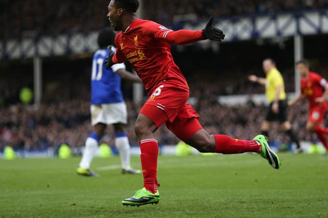 Daniel Sturridge celebrates his dramatic late winner at Goodison Park.