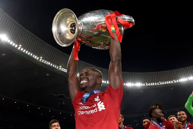  Sadio Mane of Liverpool lifting the UEFA Champions League trophy at the end of the UEFA Champions League Final between Tottenham Hotspur and Liverpool at Estadio Wanda Metropolitano on June 01, 2019 in Madrid, Spain. (Photo by John Powell/Liverpool FC via Getty Images)