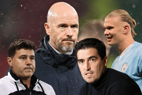 A composite image of Mauricio Pochettino, Erik ten Hag, Andoni, Iraola, and Erling Haaland. All four make an appearance in this week’s edition of The Rebound, looking back on all of this weekend’s Premier League action. 