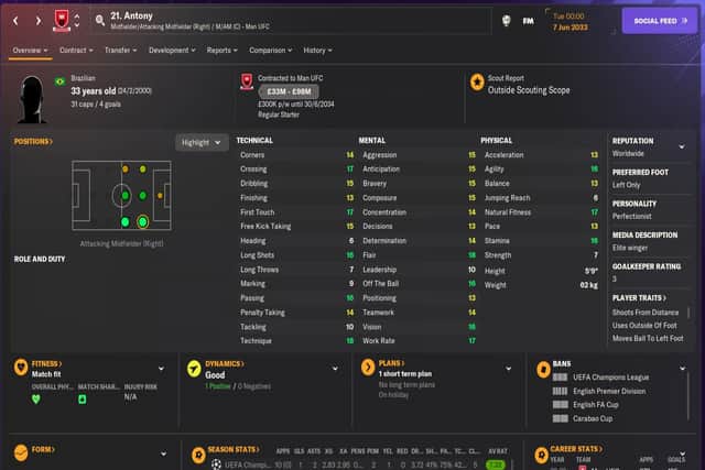 Antony - really rather good in Football Manager 2024, in spite of all evidence provided by real life.