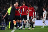 Manchester United manager Erik ten Hag and his players. The Red Devils host Luton Town in the Premier League on Saturday afternoon.