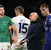 A composite image of Bruno Guimaraes, Eric Dier, Pep Guardiola, and Cole Palmer. All four feature in this week's edition of The Rebound.