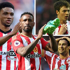 A composite image of former Sunderland players Amad Diallo, Jermain Defoe, Jonny Evans, and Lorik Cana.