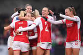 Arsenal players celebrate. Could the WSL benefit from the Premier League's continued Saturday 3pm blackout?