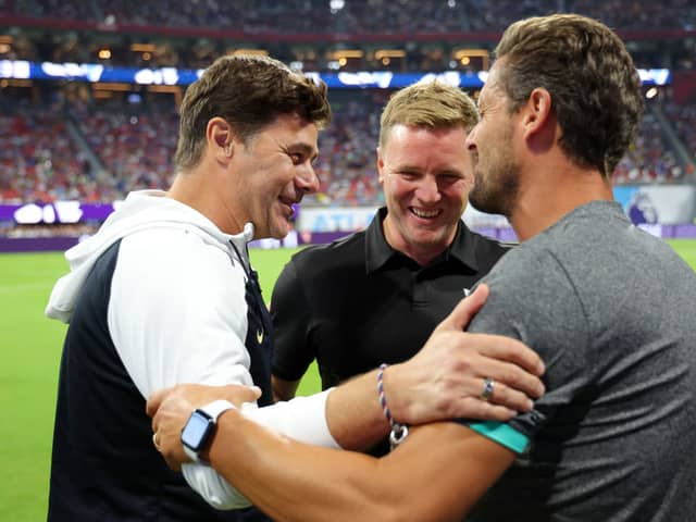 Chelsea manager Mauricio Pochettino and Newcastle United manager Eddie Howe. Both clubs have been linked with Bayer Leverkusen defender Jonathan Tah recently.