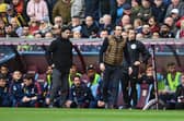 Arsenal manager Mikel Arteta and Aston Villa boss Unai Emery. The two clubs meet in the Premier League on Saturday evening.