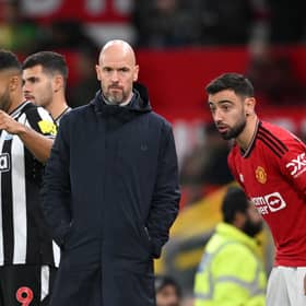 Manchester United manager Erik ten Hag with players Bruno Fernandes and Rasmus Hojlund. The Red Devils have been linked with a swoop for RB Leipzig striker Lois Openda.