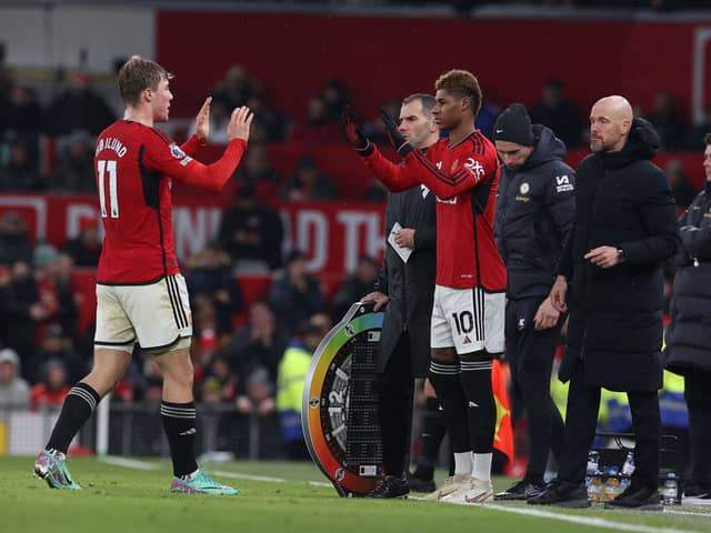 Manchester United players Rasmus Hojlund and Marcus Rashford. The Red Devils are among the most wasteful sides in the Premier League so far this season. 
