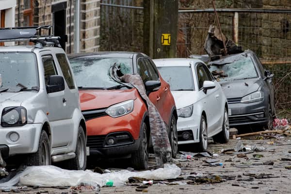 The aftermath of the tornado that swept through Stalybridge in Greater Manchester 
