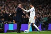 Tottenham manager Ange Postecoglou and defender Cristian Romero. Spurs are facing something of a defensive injury crisis heading into Thursday's Premier League clash with Brighton.
