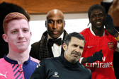 A composite image of Jack Colback, Sol Campbell, Luis Figo, and Emmanuel Adebayor