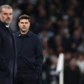 Chelsea manager Mauricio Pochettino and Tottenham manager Ange Postecoglou. Spurs are understood to be pressing ahead with a prospective swoop for Chelsea midfielder Conor Gallagher.