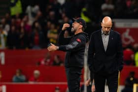 Liverpool manager Jurgen Klopp and Manchester United manager Erik ten Hag. Both clubs are said to be interested in signing Kylian Mbappe.