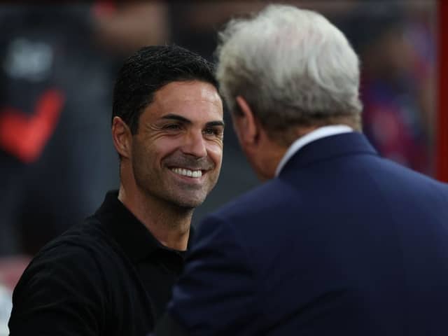 Arsenal manager Mikel Arteta and Crystal Palace manager Roy Hodgson. The two sides face in the Premier League on Saturday lunchtime.