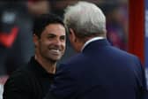 Arsenal manager Mikel Arteta and Crystal Palace manager Roy Hodgson. The two sides face in the Premier League on Saturday lunchtime.