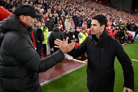 Liverpool manager Jurgen Klopp and Arsenal manager Mikel Arteta. Both clubs are reportedly interested in signing Wolves winger Pedro Neto this summer.