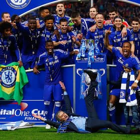 Chelsea celebrate winning the 2015 League Cup final at Wembley.