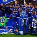 Chelsea celebrate winning the 2015 League Cup final at Wembley.